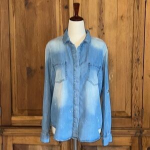 Velvet Heart Chambray TENCEL Tye Die Artistry Blouse Sz. MD